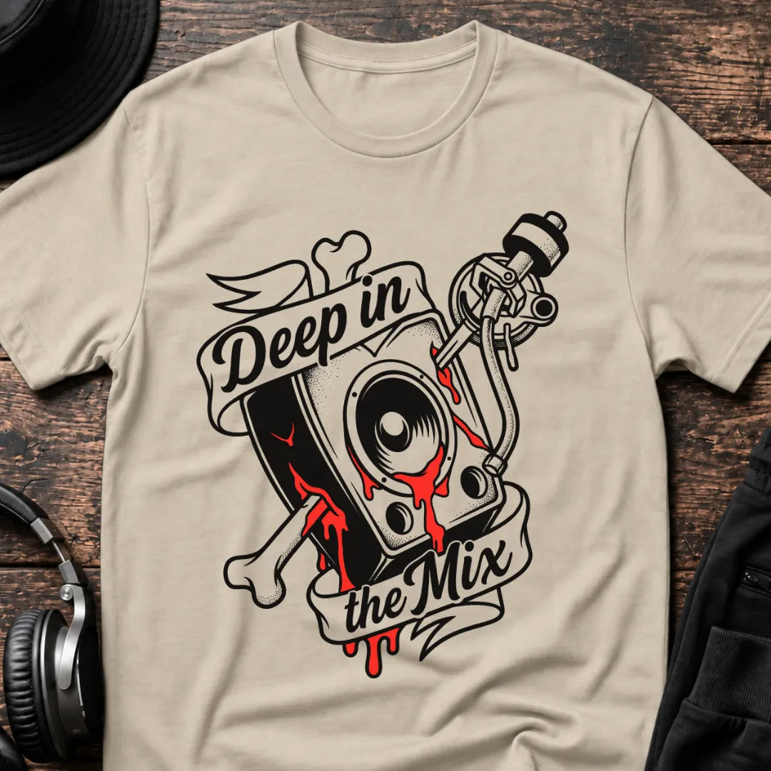Deep in the Mix DnB T-Shirt flat lay by QUASIKERN