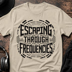 Escaping Through Frequencies Rave T-Shirt flat lay by QUASIKERN
