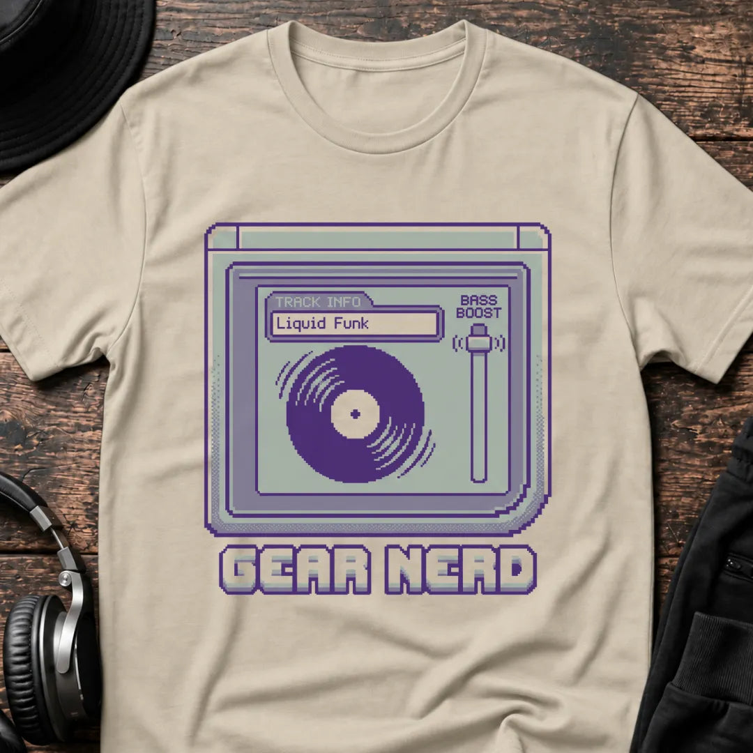 Gear Nerd Liquid Funk DnB T-Shirt flat lay by QUASIKERN