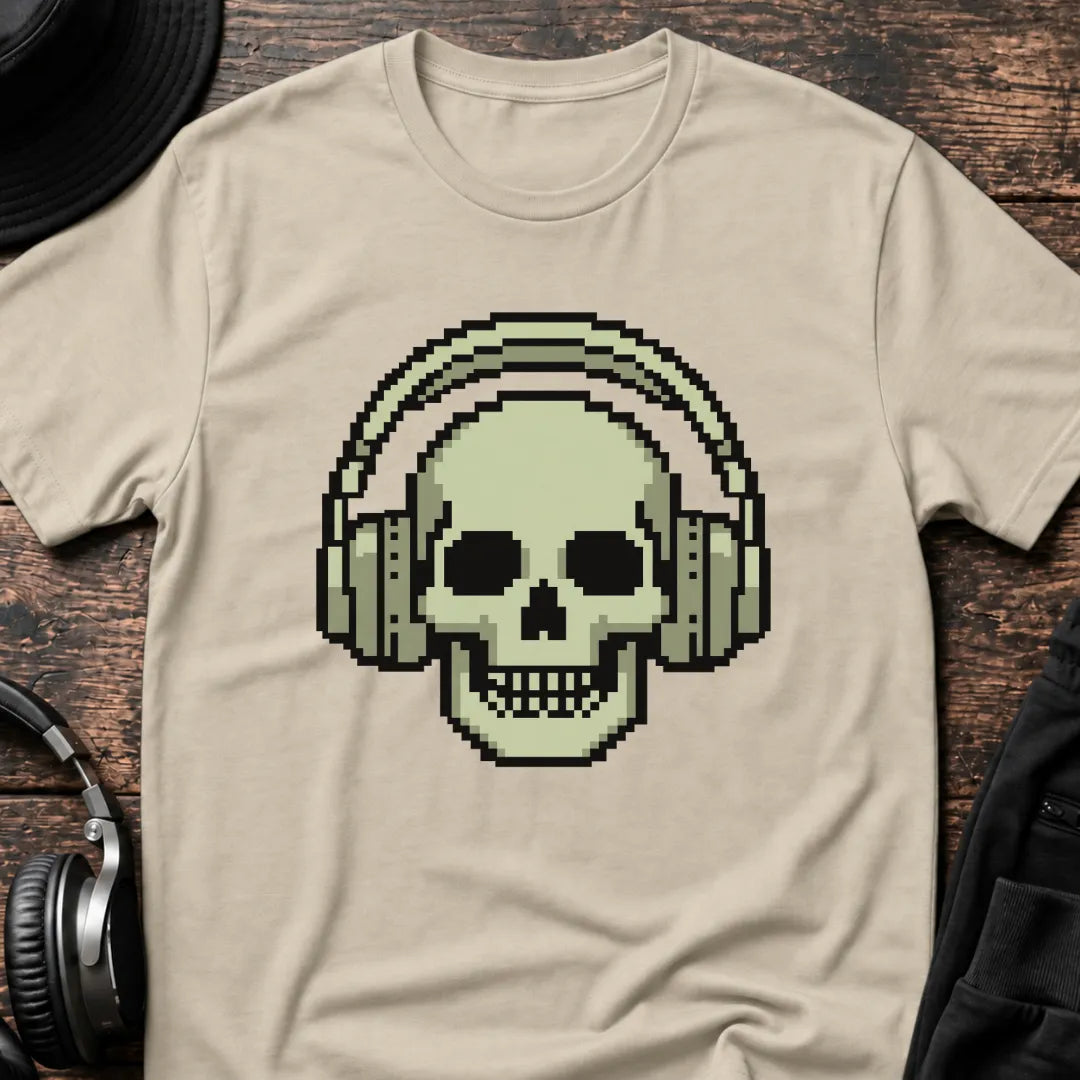 Headphone Skull DnB T-Shirt flat lay by QUASIKERN