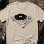 Turntable Blueprint DJ T-Shirt flat lay by QUASIKERN