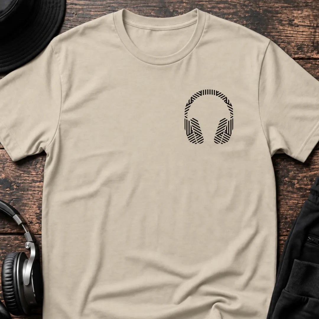 Minimal Headphones DnB T-Shirt flat lay by QUASIKERN
