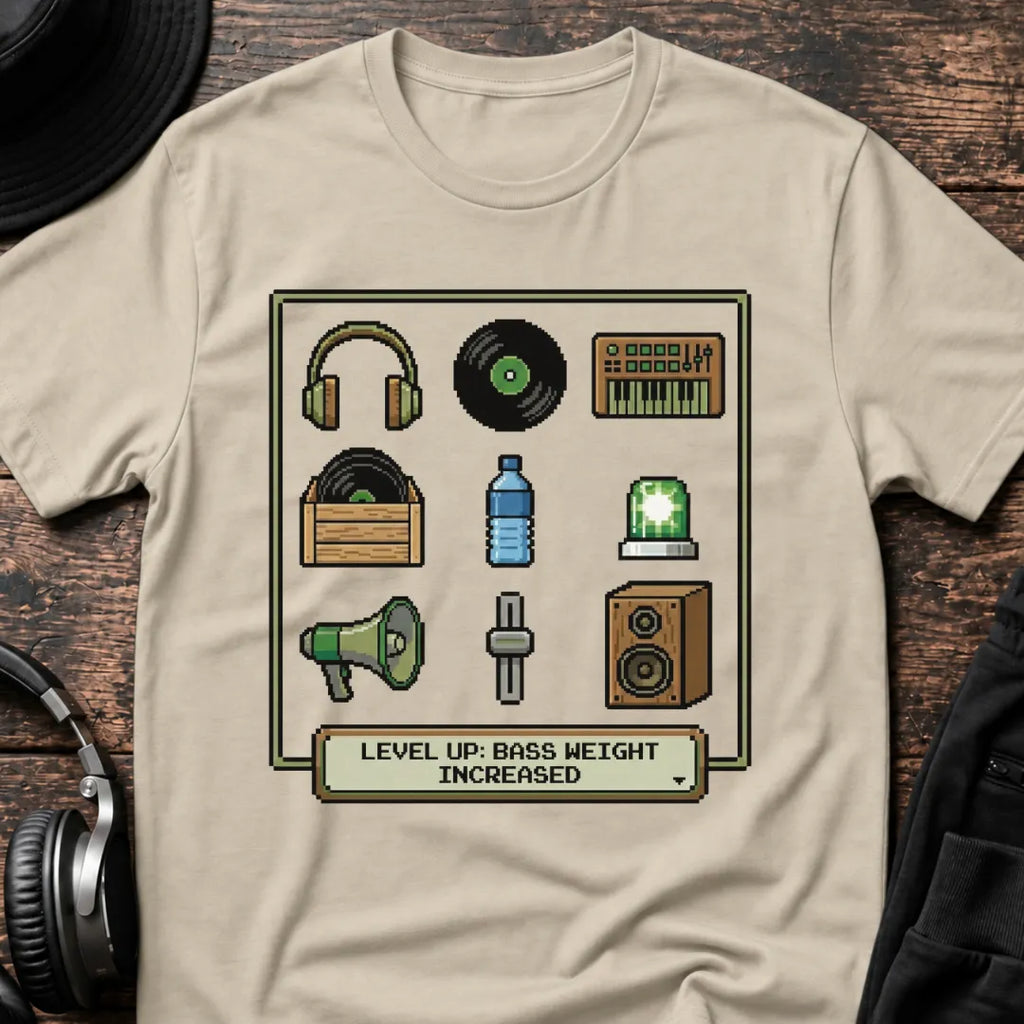Level Up DnB T-Shirt flat lay by QUASIKERN
