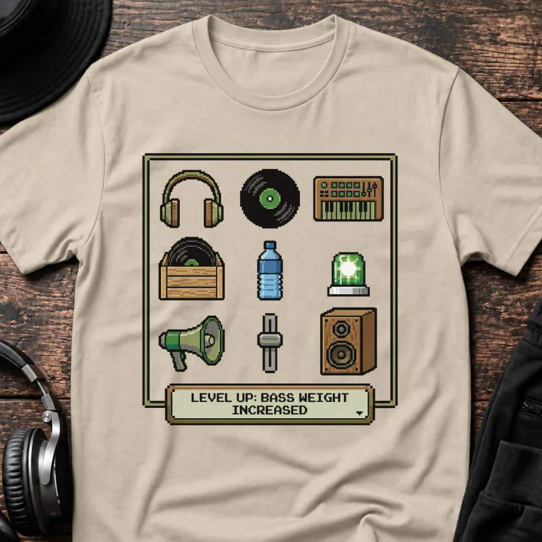 Level Up DnB T-Shirt flat lay by QUASIKERN
