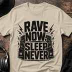 Sleep Never Rave T-Shirt flat lay by QUASIKERN