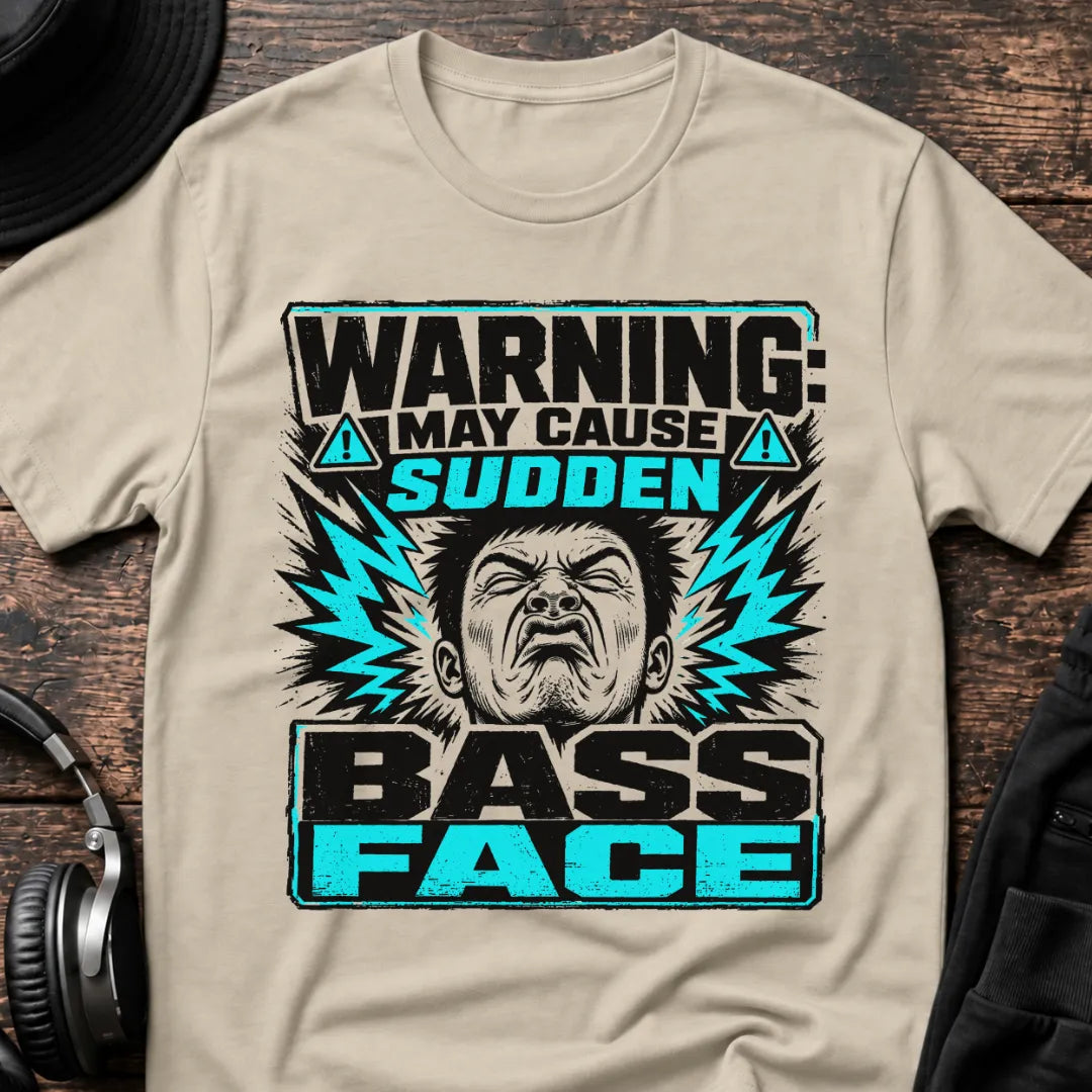 Bassface Warning DJ T-Shirt flat lay by QUASIKERN