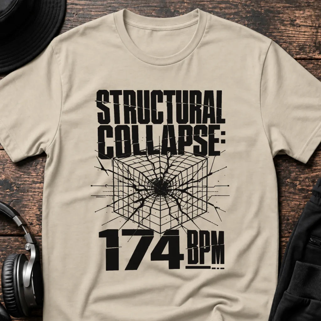 Structural Collapse 174 BPM DnB T-Shirt flat lay by QUASIKERN