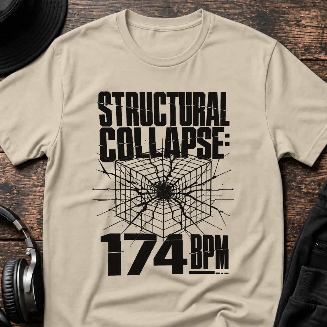 Structural Collapse 174 BPM DnB T-Shirt flat lay by QUASIKERN