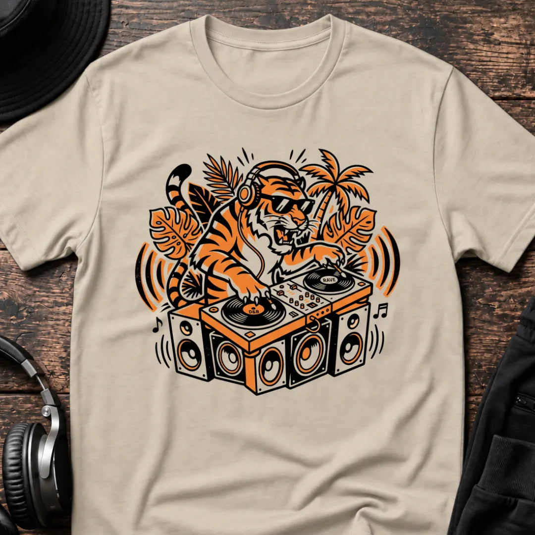 Tiger DJ Jungle T-Shirt flat lay by QUASIKERN