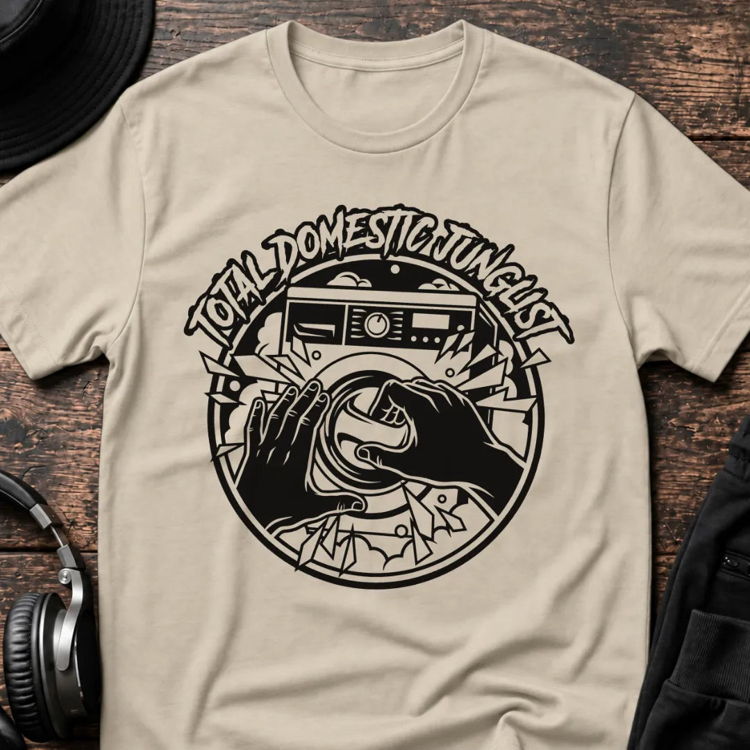 Total Domestic Junglist Jungle T-Shirt flat lay by QUASIKERN