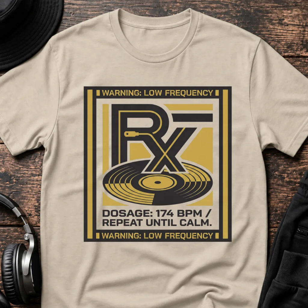 174 BPM Prescription DnB T-Shirt flat lay by QUASIKERN