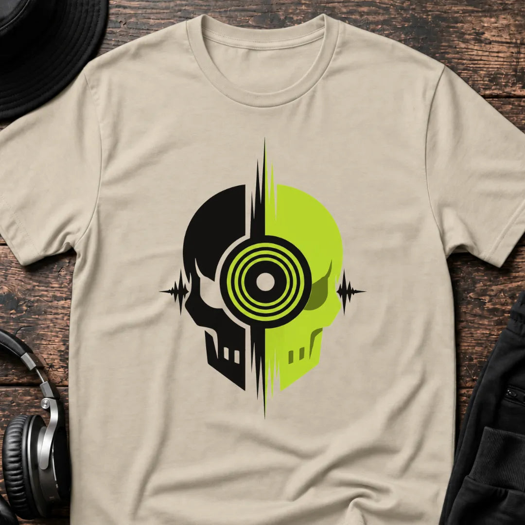 Bass Skull DnB T-Shirt flat lay by QUASIKERN