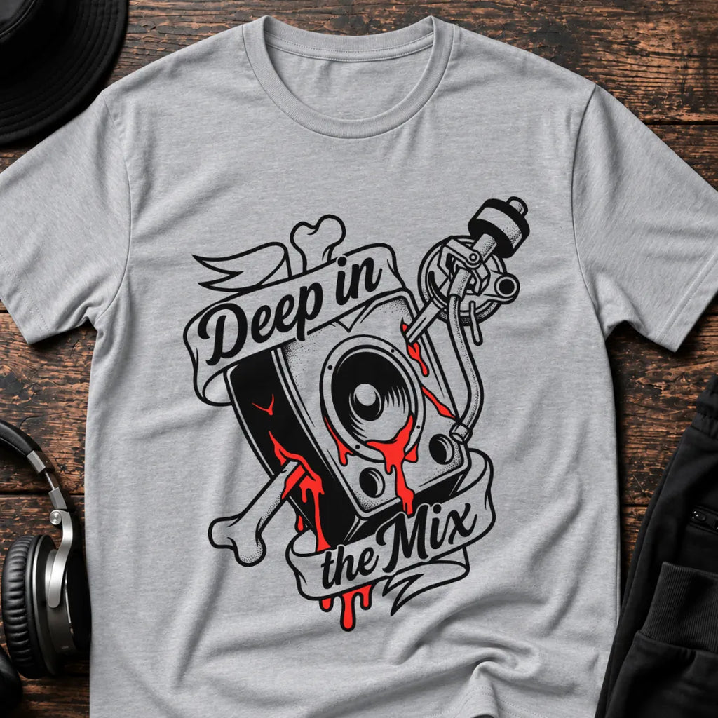 Deep in the Mix DnB T-Shirt flat lay by QUASIKERN