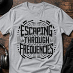Escaping Through Frequencies Rave T-Shirt flat lay by QUASIKERN