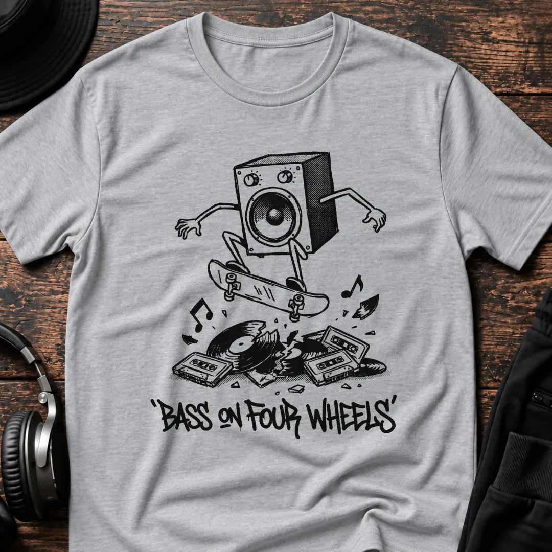 Bass on Four Wheels Rave T-Shirt flat lay by QUASIKERN