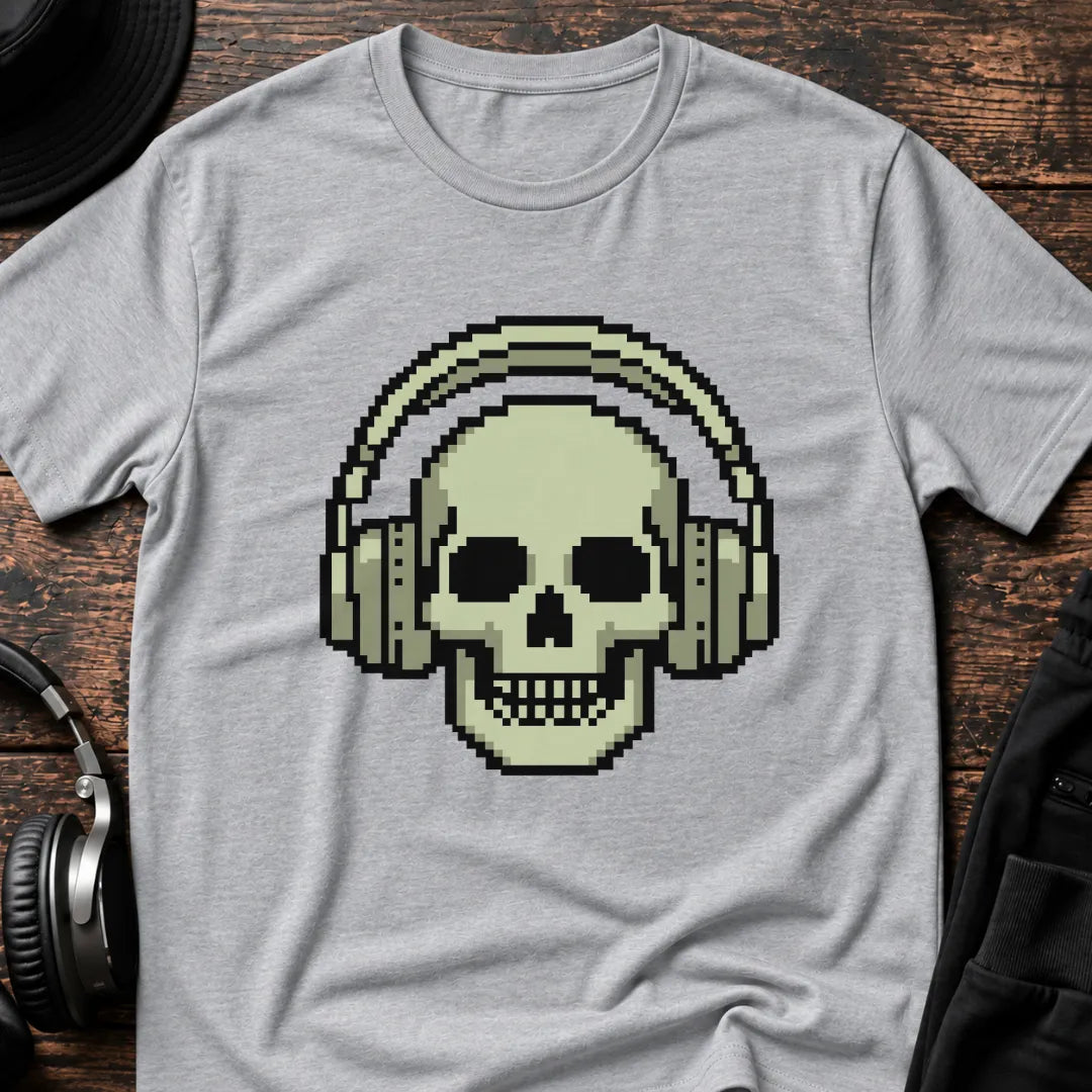 Headphone Skull DnB T-Shirt flat lay by QUASIKERN