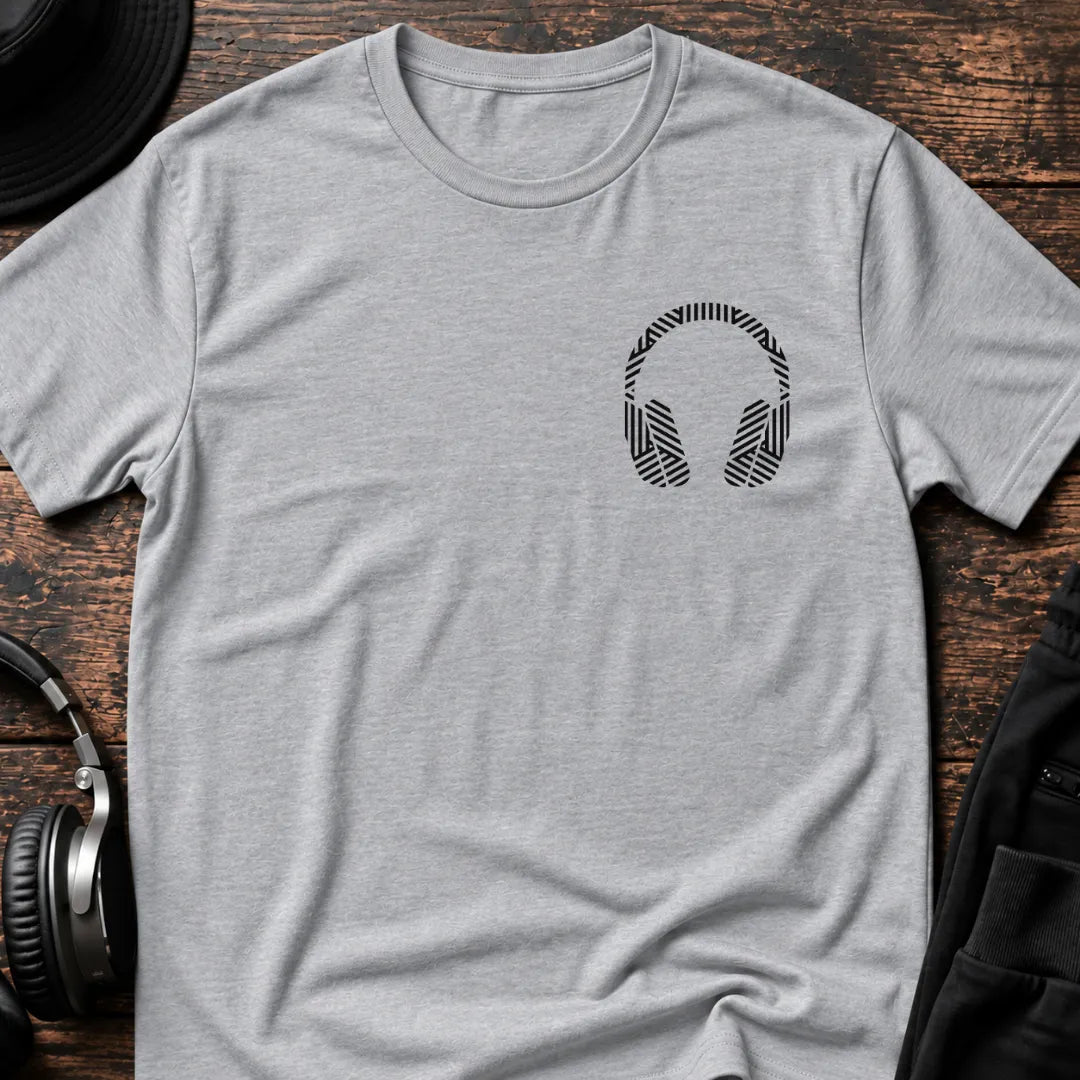 Minimal Headphones DnB T-Shirt flat lay by QUASIKERN