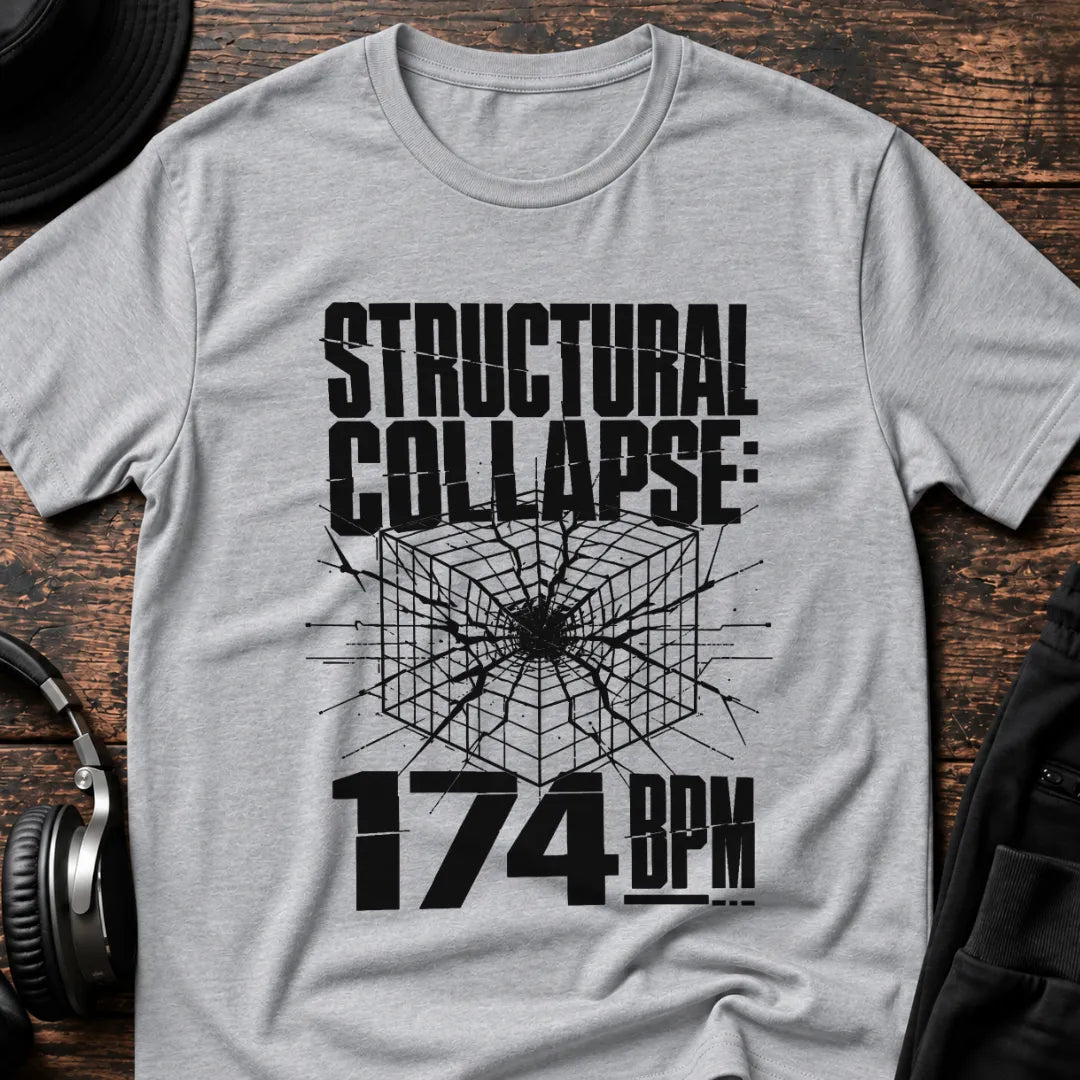 Structural Collapse 174 BPM DnB T-Shirt flat lay by QUASIKERN