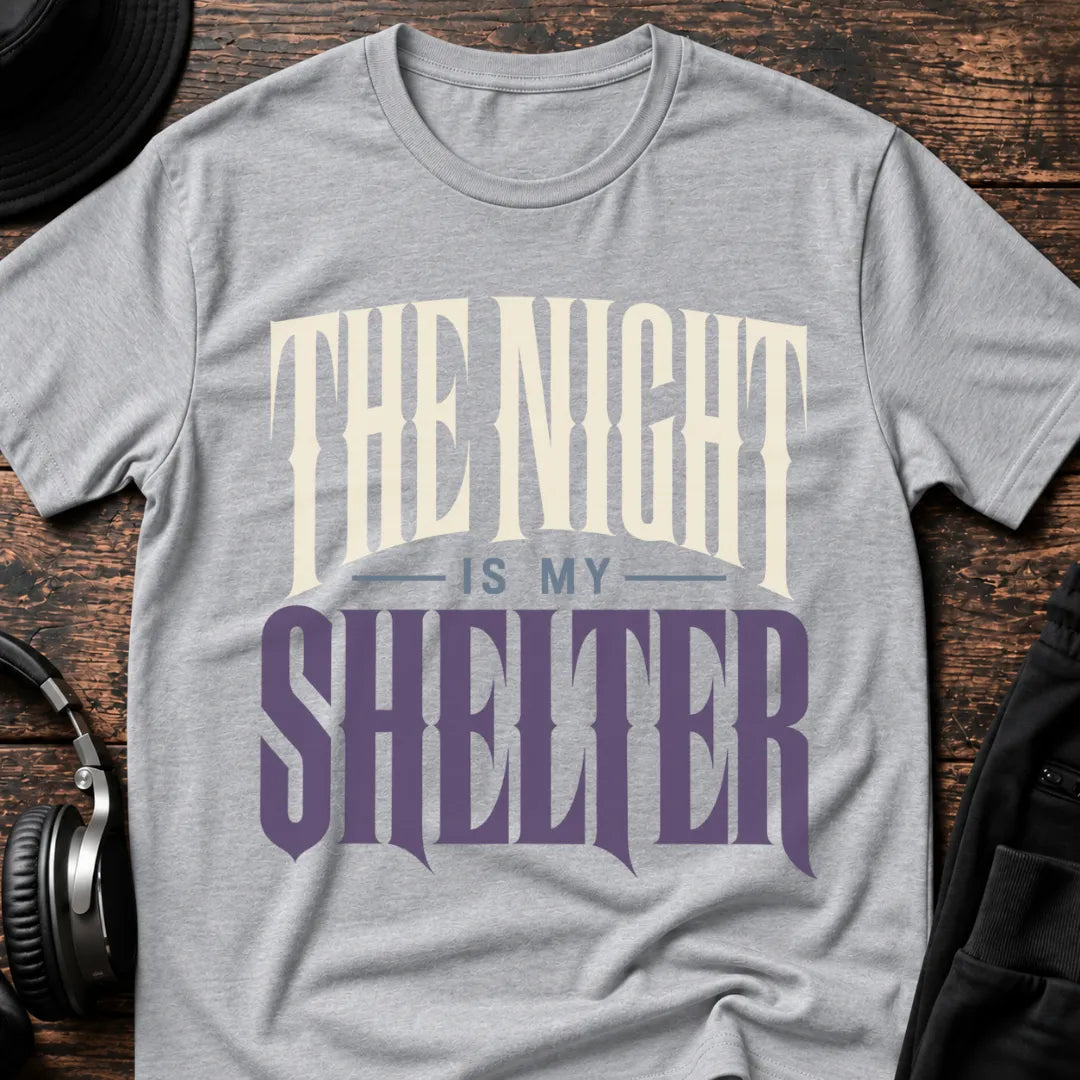 The Night Is My Shelter Rave T-Shirt flat lay by QUASIKERN