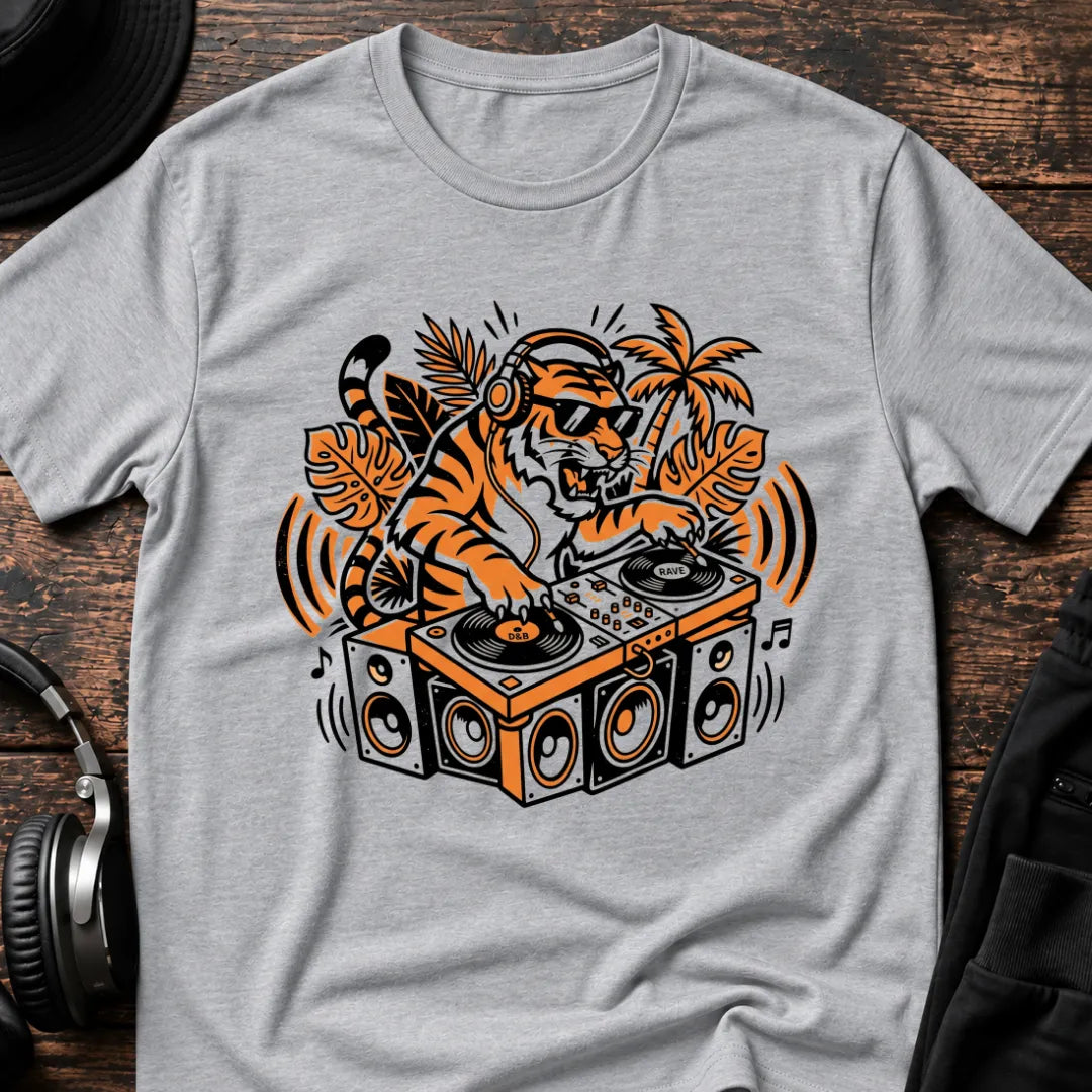 Tiger DJ Jungle T-Shirt flat lay by QUASIKERN