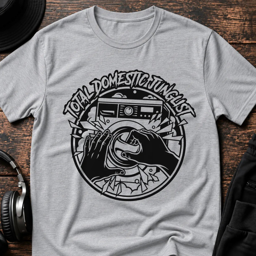 Total Domestic Junglist Jungle T-Shirt flat lay by QUASIKERN