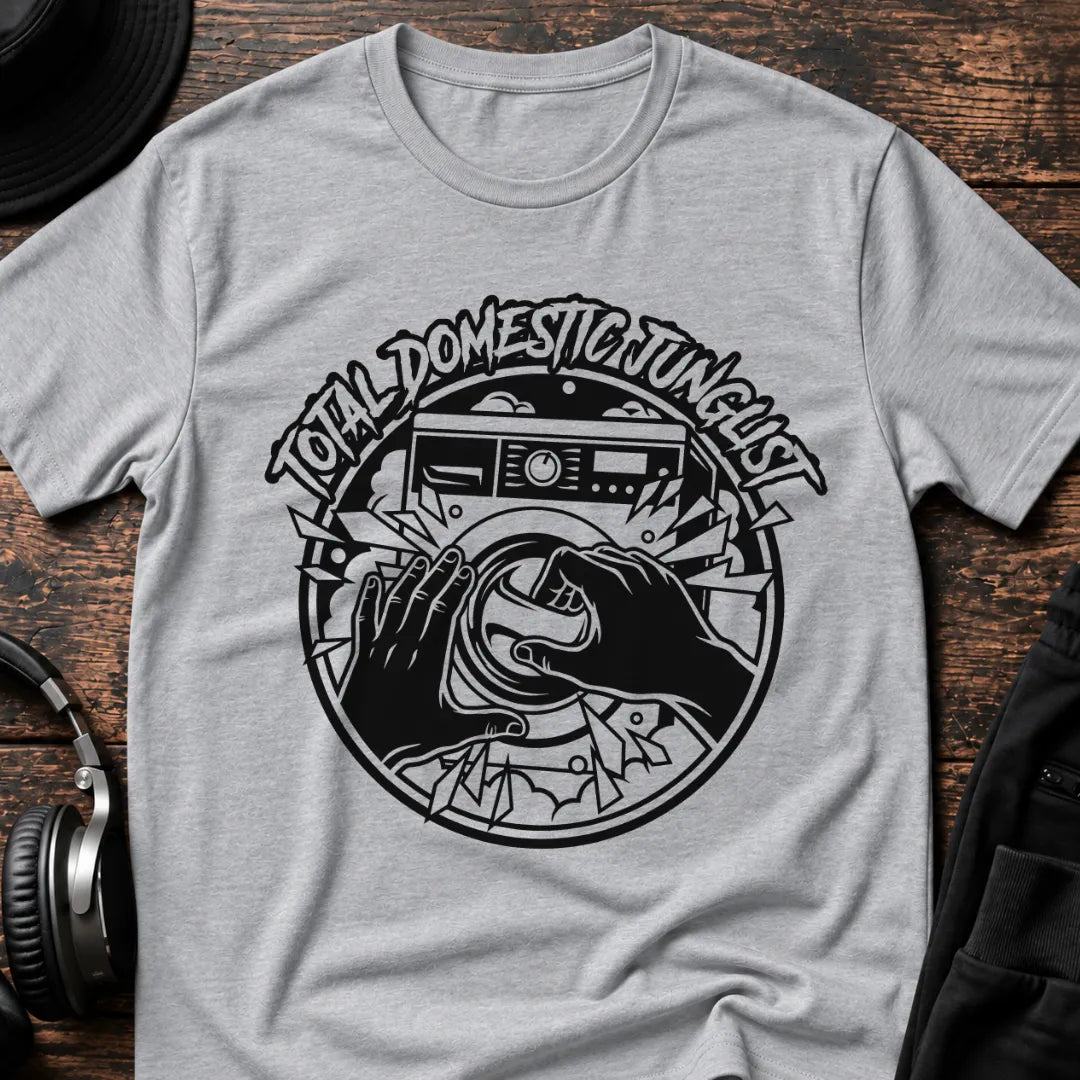 Total Domestic Junglist Jungle T-Shirt flat lay by QUASIKERN