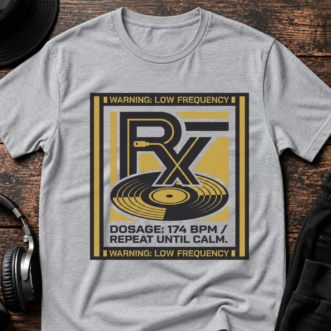 174 BPM Prescription DnB T-Shirt flat lay by QUASIKERN