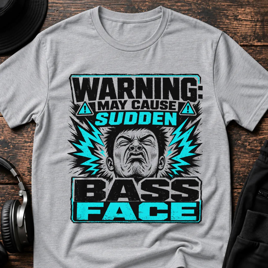 Bassface Warning DJ T-Shirt flat lay by QUASIKERN