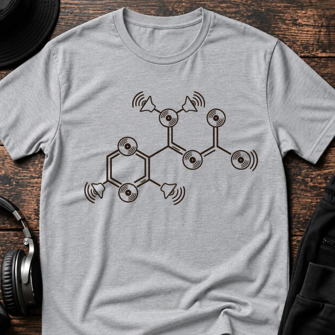 Bass Molecule DnB T-Shirt flat lay by QUASIKERN