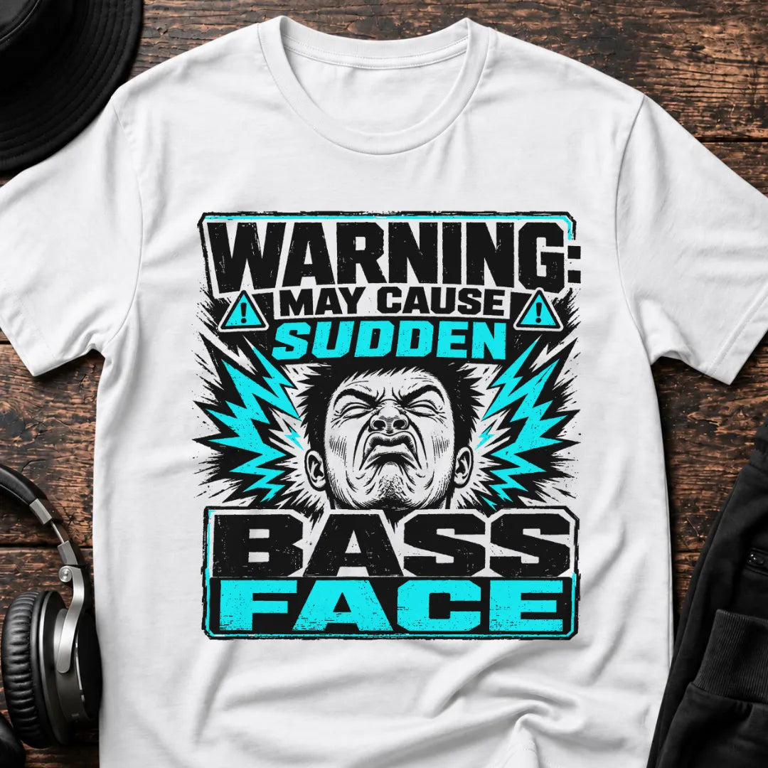 Bassface Warning DJ T-Shirt flat lay by QUASIKERN