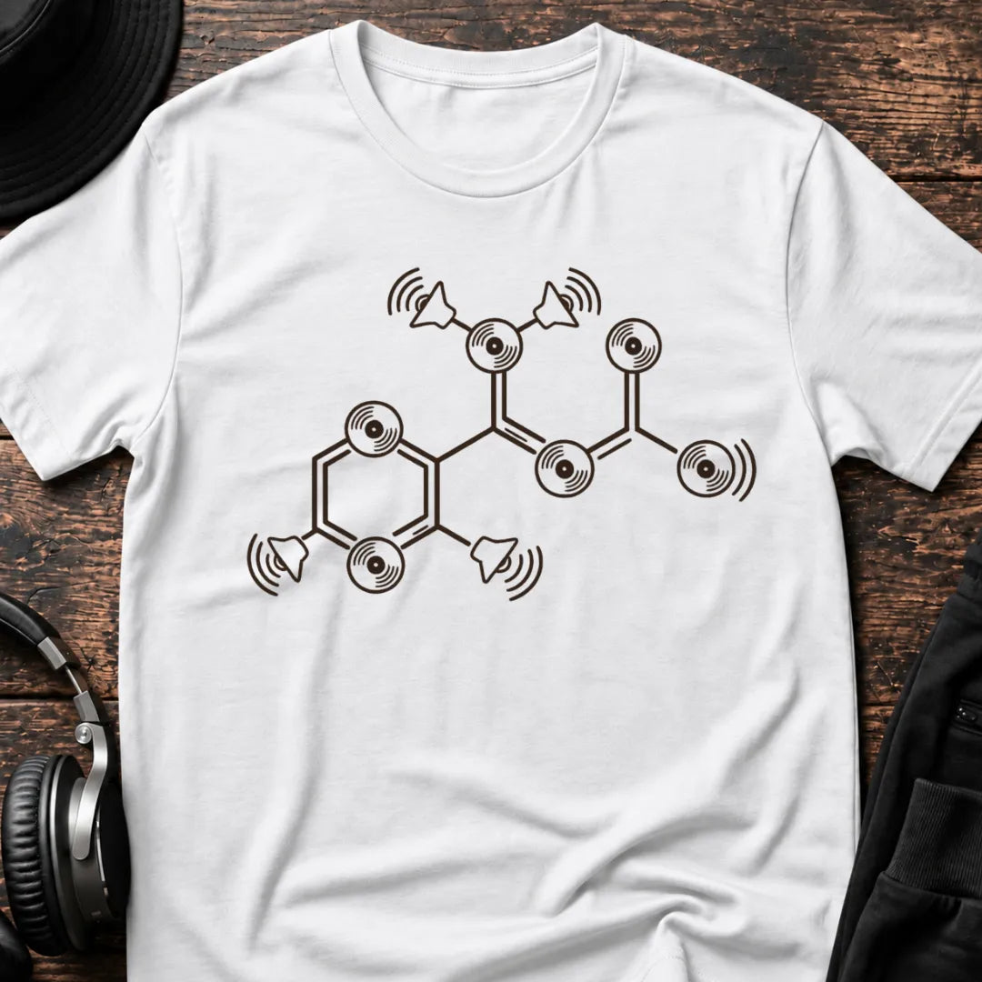 Bass Molecule DnB T-Shirt flat lay by QUASIKERN