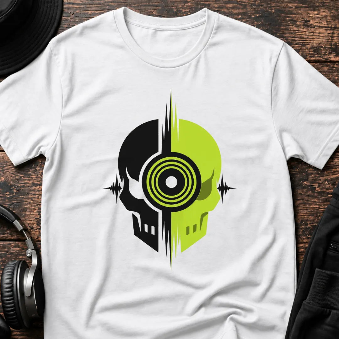 Bass Skull DnB T-Shirt flat lay by QUASIKERN