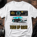 Check Engine Turn Up Bass DnB T-Shirt flat lay by QUASIKERN