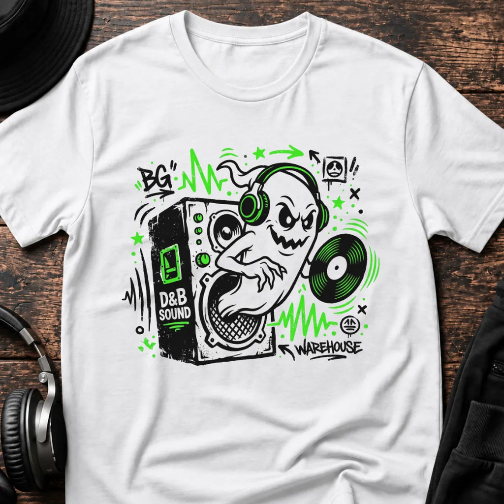 Warehouse Ghost DnB T-Shirt flat lay by QUASIKERN