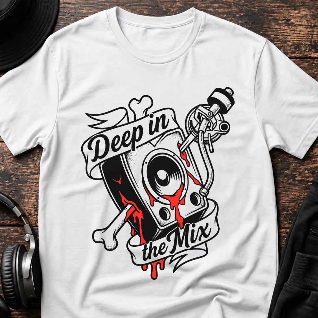Deep in the Mix DnB T-Shirt flat lay by QUASIKERN