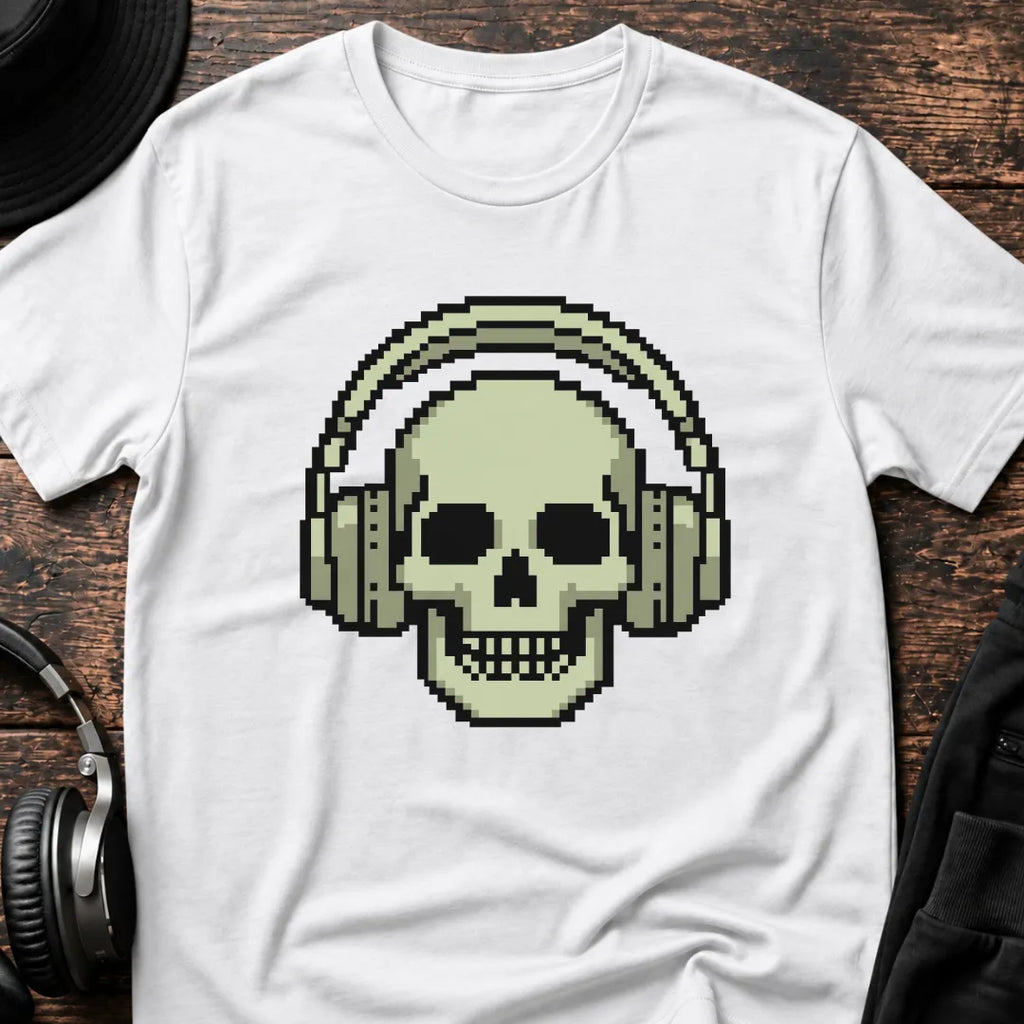 Headphone Skull DnB T-Shirt flat lay by QUASIKERN