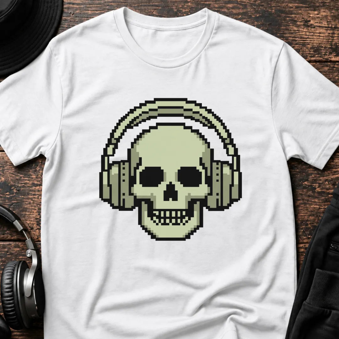 Headphone Skull DnB T-Shirt flat lay by QUASIKERN