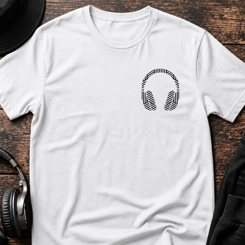 Minimal Headphones DnB T-Shirt flat lay by QUASIKERN
