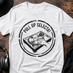 Pull Up Selecta DJ T-Shirt flat lay by QUASIKERN