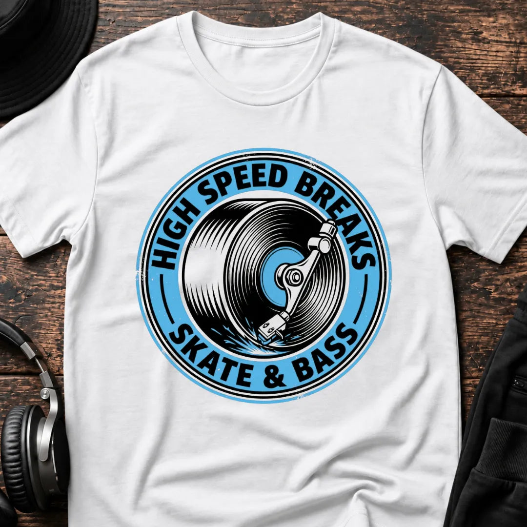 Skate & Bass DnB T-Shirt flat lay by QUASIKERN