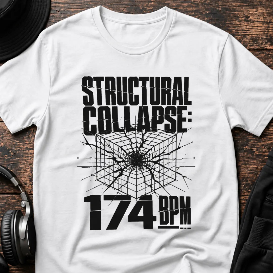 Structural Collapse 174 BPM DnB T-Shirt flat lay by QUASIKERN