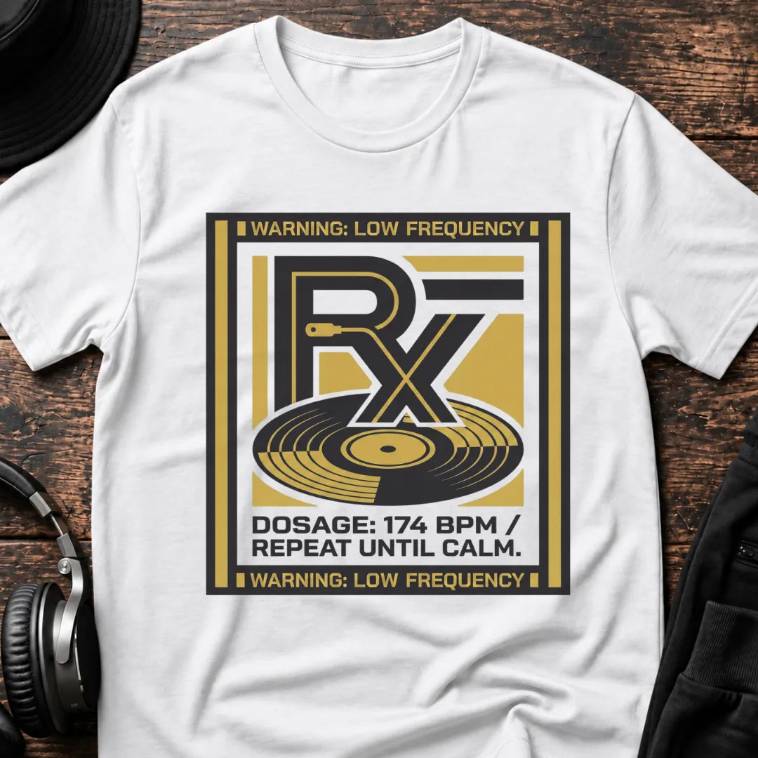 174 BPM Prescription DnB T-Shirt flat lay by QUASIKERN