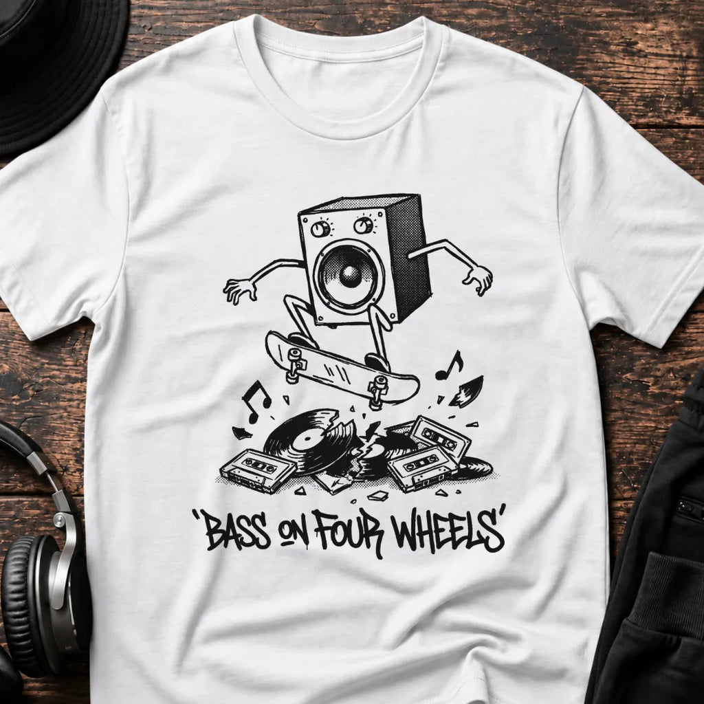Bass on Four Wheels Rave T-Shirt flat lay by QUASIKERN